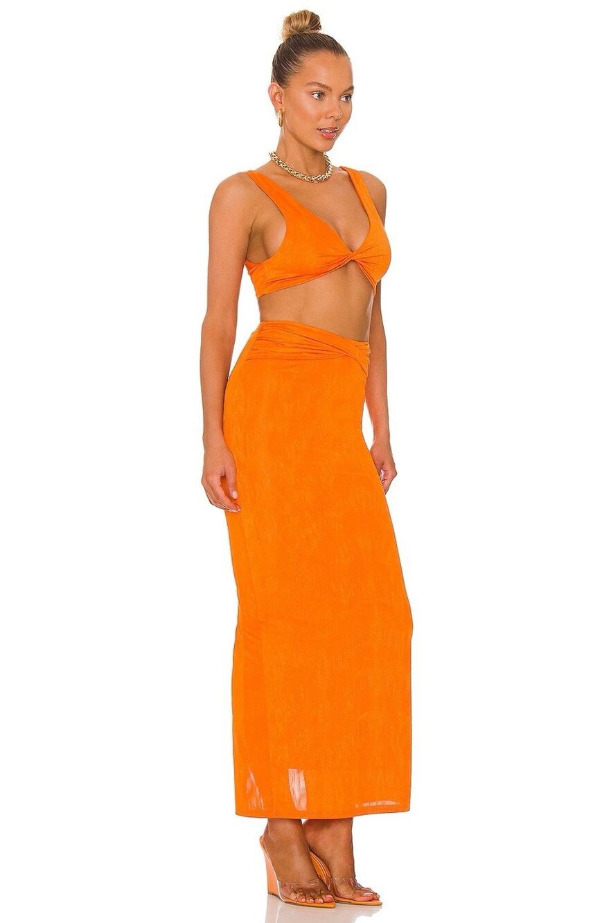 NEW Superdown Joana Maxi Skirt Crop Top Set in Tangerine Size Small Orange
